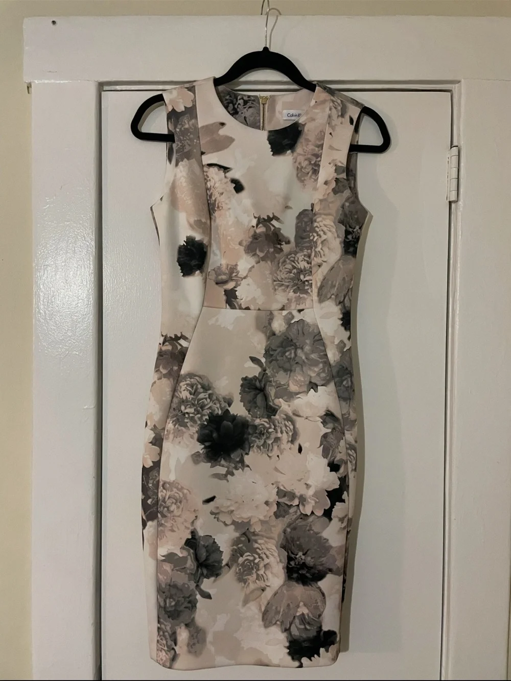 Calvin Klein Neutral Floral Midi Sheath Dress size 4